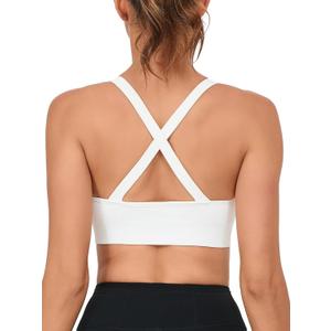 RUNNING GIRL Sports Bras for Women,Seamless Strappy Sports Bra High Support Crisscross Back with Removable Pads (Beige, M)