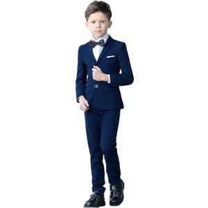 YuanLu Boys Suit for Kids Tuxedo Wedding Ring Bearer Outfit, 5 Piece Boy Slim Fit Formal Suits with Adjustable Waist (6 Years, Blue)
