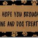 Welcome Door Mats for Home Decor (18 x 30 inch) Funny Mats Gift mats with Anti-Slip Rubber Back Kitchen Rugs Personalized Doormat for Entrance Way (We Hope You Brought Wine and Dog Treats)