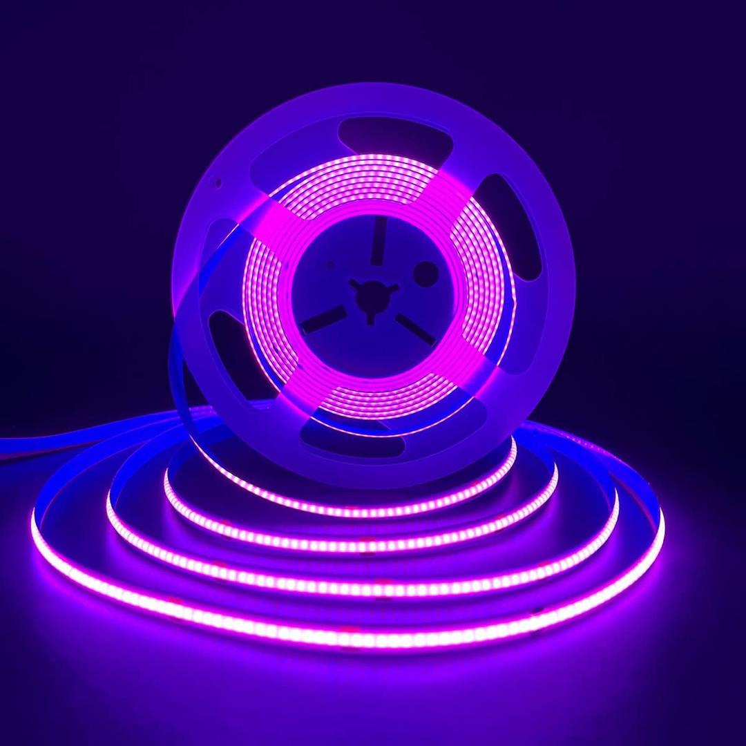 HAMRVL COB LED Strip Lights Purple,DC12V 16.4ft/5M 320leds/M CRI90 Bright Flexible LED Tape 8mm, for Indoor Home CabinetBedroom,Kitchen,Stage,Backlight DIY Lighting(Without Power Supply) (Purple)