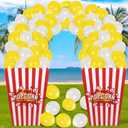 2 Sets Giant Popcorn Box with Balloons, Movie Popcorn 3D Popcorn Box Cardboard Stand up, 25x18x35" Outdoor Standing Heavyweight Popcorn Box for Theme Parties Festivals Yard Decoration,102Pcs