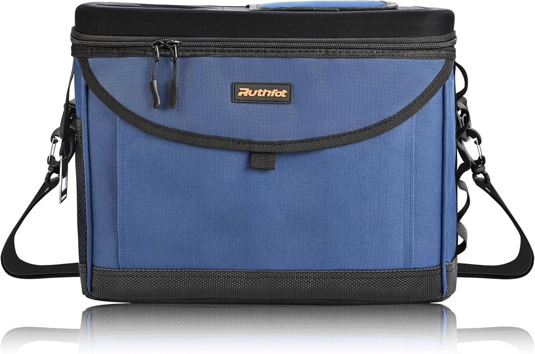 Ruthfot Double-Layer Insulated Cooler Foldable Lunch Box, Leakproof Cooler Bag for Men & Women, Shoulder Strap, Bottle Opener, for Beach, Camping, Car