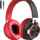 Over Ear Headphones Wired, AC01 Corded Stereo Headsets with Microphone Volume Control for Adults Teens Kids 3.5mm Jack for Chromebooks, Laptop, Computer, Tablets, Travel (Black Red)