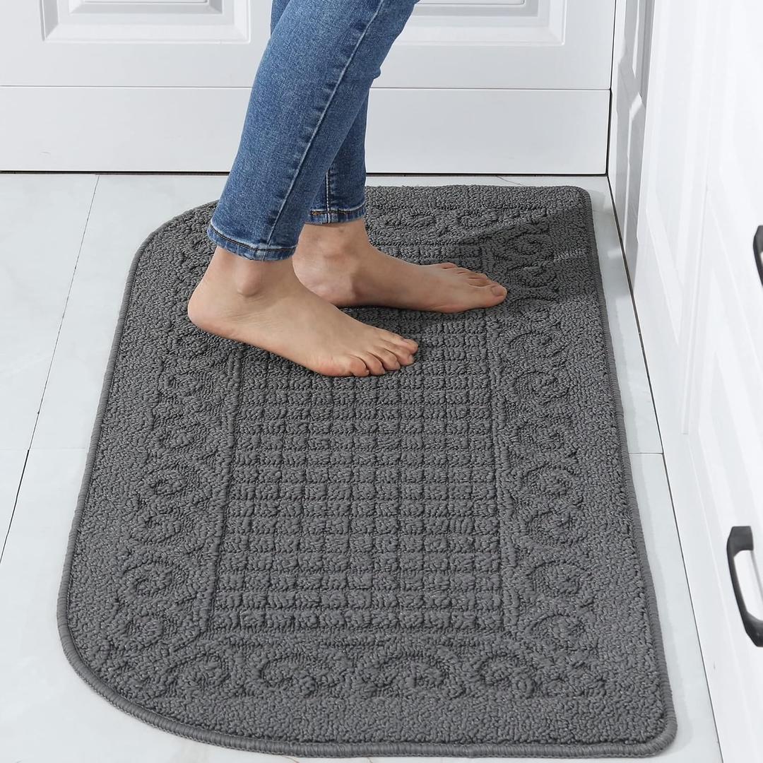 COSY HOMEER 39X20inch Anti Fatigue Kitchen Rug Mats are Made of 100% Polypropylene Half Round Rug Cushion Specialized in Anti Slippery and Machine Washable, Grey