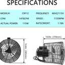 Greenhouse Circulation Fan Air Circulation Fan 1/10 HP 115V Ceiling Wall Mount Fan High Speed Circulation Fan for Greenhouse, Warehouse, Patio, Garage 1470CFM, ETL Listed, 12 Inch