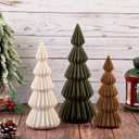 Set of 3 Velvet Ceramic Christmas Trees Decoration Large Modern Velvet Cone Christmas Tree Figurine Decor Holiday Xmas Winter Indoor Home Tabletop Mantel Centerpiece(Green, Beige, Brown)