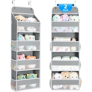 Yecaye 2 Pack 4 Tier Over the Door Organizer, 35.2lbs Load Toy Stuffed Animal Storage, Swing-proof Hanging Bathroom Organizers and Storage for Nursery Baby Essential Stuff Dorm Room Essentials, Grey