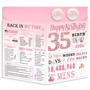 35th Birthday Card for Women, 35th Birthday Decoration, Sweet Funny 35 Year Old Birthday Gifts Idea, Greeting Cards for Wife Mother Aunt Daughter Friend Sister Mon Her, Jumbo Back In 1991 Pink, Pack Of 5
