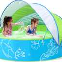 Foldable Kiddie Pool with Canopy: 47in Baby Pool and Beach Tent for Toddlers Infants 6-12 Months and Kids 2-4 Years Old - Portable Water Play with Shade for Outdoor Backyard Beach (Blue-Green)