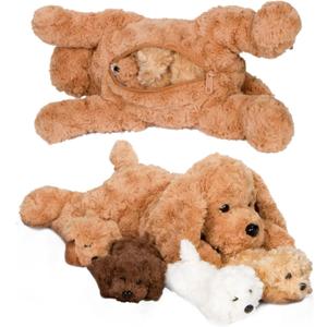 PixieCrush Adopt Me Dog Stuffed Animals for Girls Ages 3 and Up - Plush Labradoodle Dog Pillow with 4 Surprise Puppies Inside - Soft Puppy Toys for Kids - Cute Dogs Plush Set for Imaginative Play