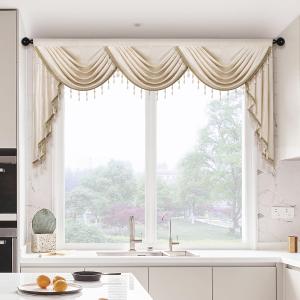 ELKCA Luxury Cream Velvet Curtain Valances for Living Room with Beads(79inch,1 Panel)