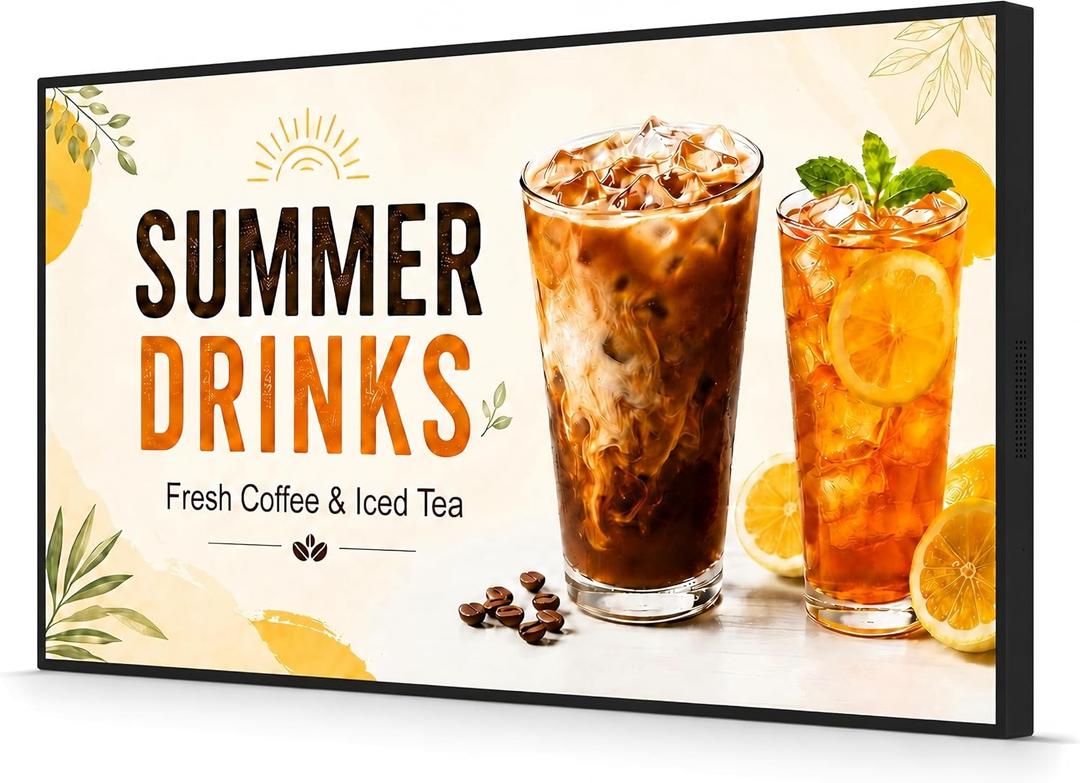 32" Wall-Mounted Digital Signage Display, 4K Menu Board