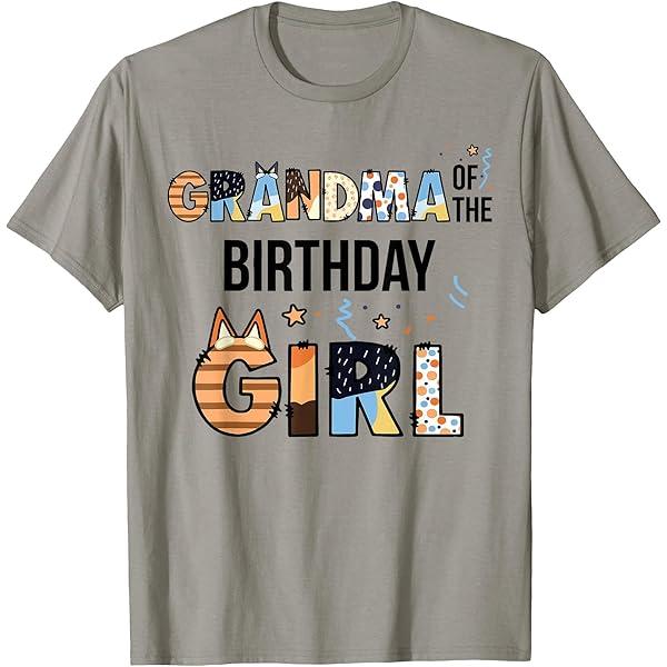 Grandma of The Birthday Girl Party Blue Dog Lover Matching TShirt (XXL, Grey)
