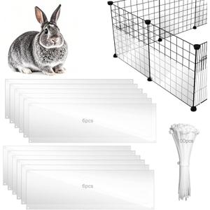 12 Pcs Clear Pet Cage Guard 14"x4.5" with Zip Ties, Flexible Scatter & Urine Barrier for Rabbit Guinea Pig Hamster C&C Wire Playpen