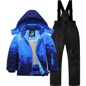 Kids Ski Jacket & Pants Set Winter Snowboarding Rain Coats Girls Boys Snow Suits (14-15 Years, Blue&black)
