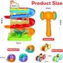 2-in-1 Rolling Ball & Car Ramp Race Track for Toddlers, Hammer Ball Drop Toy for Boys & Girls, Interactive Playset w/Sensor Lights - Montessori STEM Learning Toys for Kids 1-5+ Year Old