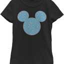 Disney Characters Mickey Americana Paisley Girl's Solid Crew Tee (Medium, Black)
