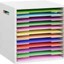 ToBeAce 12x12 Scrapbook Paper Storage Organizer Wood, 12 Tier Desk File Organizer with Handle, Stackable Paper Sorter Holder with Adjustable Shelves for Craft Room Home Office Classroom Desktop, White