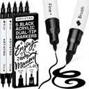 ARTISTRO 5 Black Acrylic Paint Markers - Paint Pens for Drawing, Brush + Fine Tips - For Fabric, Rock, Glass, Wood, DIY - Art & Craft Supplies for Adults, Teens, Kids - Teacher Appreciation Gift