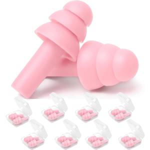 Ear Plugs, Reusable Earplugs for Sleeping Noise Cancelling  Super Soft, Silicone Ear Plug for Sleeping 8 Pairs, Swimming, Snoring, Concerts, Work, Noisy Places (Light Pink)
