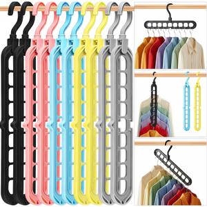 HEYHOUSE Closet Organizers and Storage,College Dorm Room Essentials,Pack of 10 Multifunctional Organizer Magic Space Saving Hangers with 9 Holes Storage Organization for Wardrobe Closet (Multicolor)