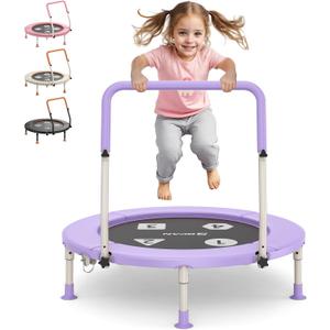 BCAN 36'' Toddler Trampoline, ASTM Certified-Foldable Mini Trampolines for Kids Ages 1-6, Adjustable Handle, Safety Pad & Foldable Legs, Baby Trampoline Indoor/Garden, Gift for Boy and Girl (Purple-Classic)