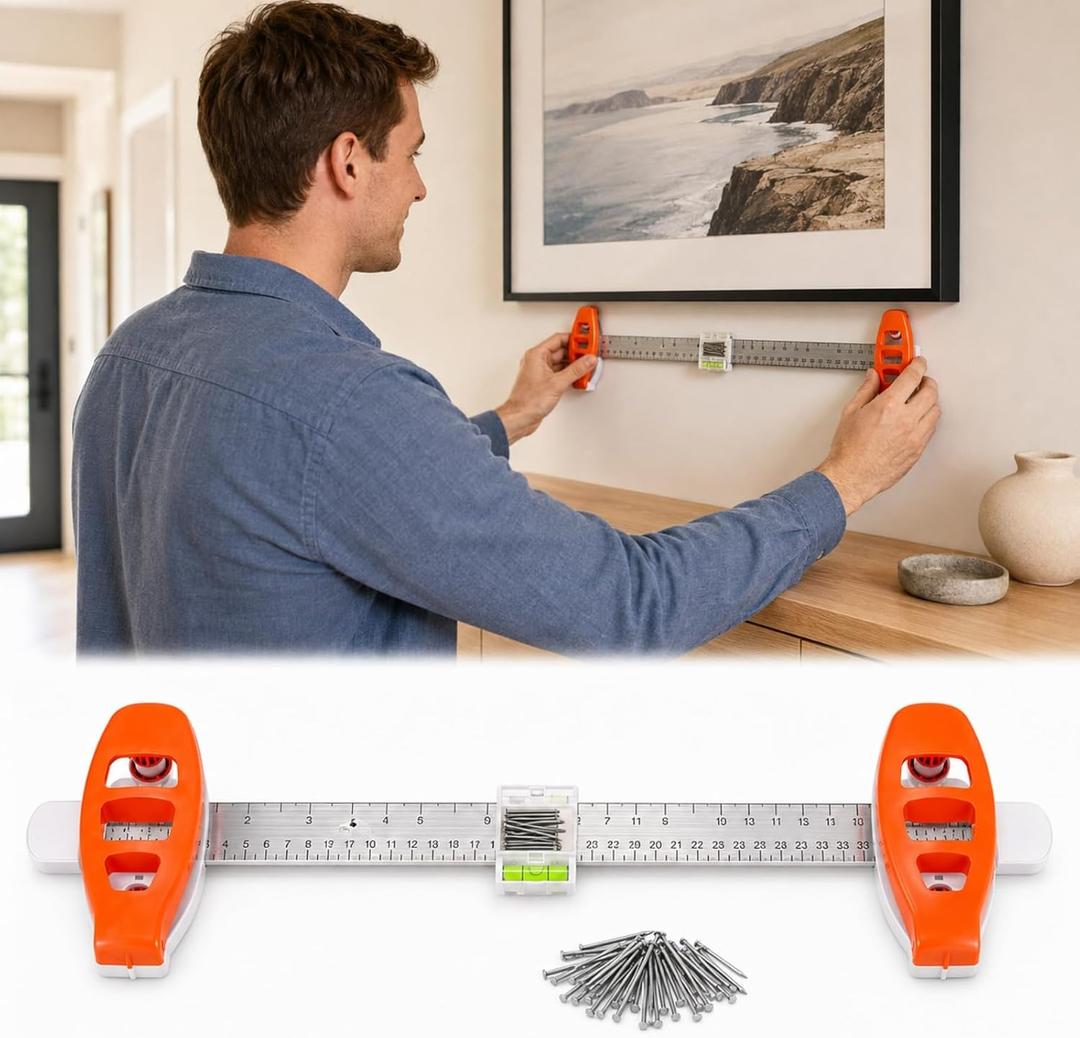 Picture Hanging Tool with Built in Level,Magnetic Nail Hanger,Ruler,30nails