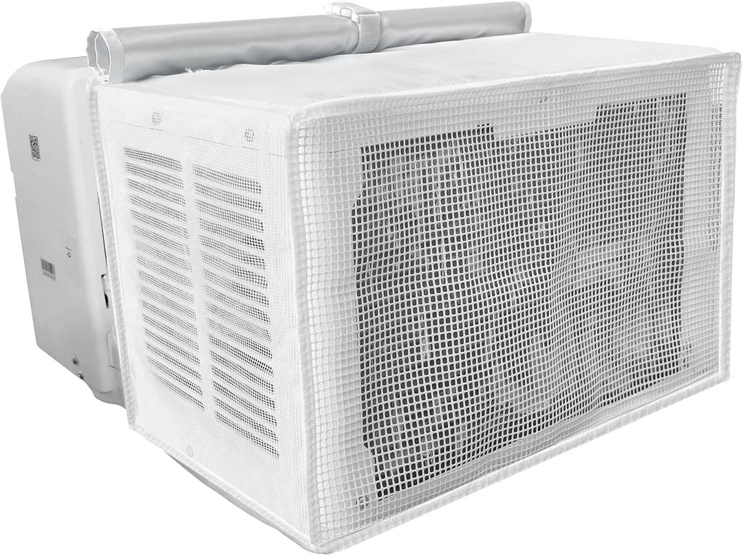 U-shaped Window AC Cover: PVC Mesh for U Shape Window Air Conditioner 8000 10000 12000 BTU, White AC Window Unit Bug Screen Leaf Cover Rain Guard Outside Net Preventing Leaves, Debris, Rain