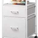 DEVAISE 2 Drawer Fabric Vertical Filing Cabinet, Rolling Printer Stand, White