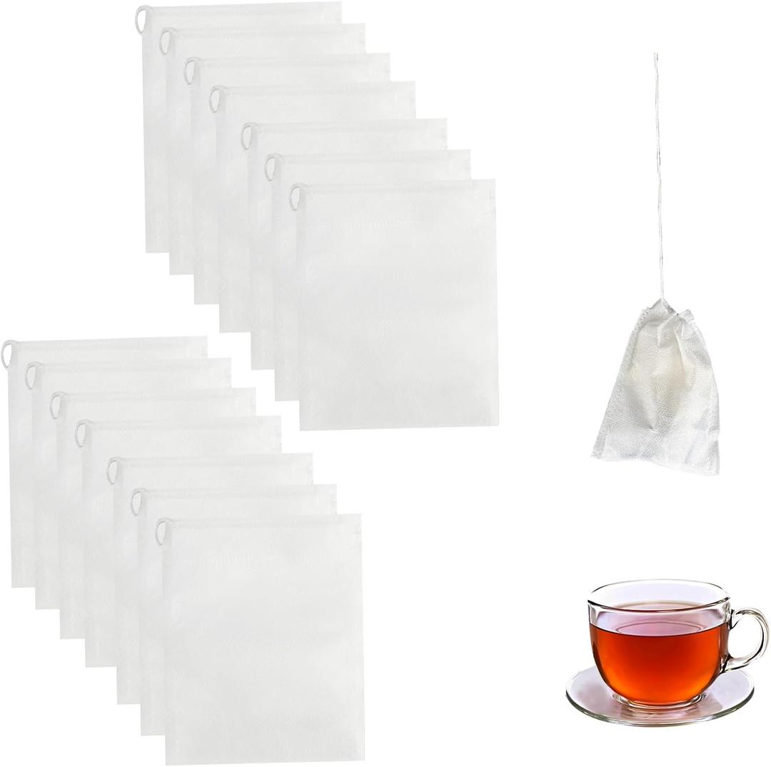 300Pcs Disposable Tea Filter Bags For Loose Leaf Tea, LIOUCBD Drawstring Tea Infuser, Unbleached Tea Strainer for Coffee Spice Herbs (3.1 X 3.9 Inch, White)