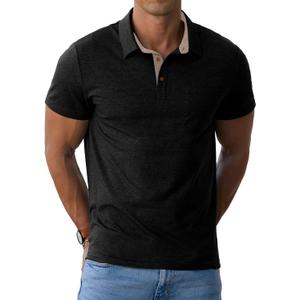 Sailwind Men's Cotton Polo Shirts Short Sleeve Casual Summer Shirts Classic Collared Golf Shirt with Pocket Black (3XL)