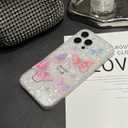 Jmltech for iPhone 16 Pro Max Case Girly Sparkle Luxury Floral Women Shockproof Butterfly Aesthetic Flexible Silicone Phone Cases for iPhone 16 Pro Max Butterfly