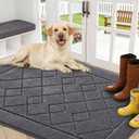 REFETONE Dirt Trapper Door Mat 32" x 40", Washable Indoor Doormat Rubber Backing Non Slip, Resist Dirt and Absorbent Entrance Mat, Low Profile Inside Floor Mats for Front Back Door and Entryway, Grey