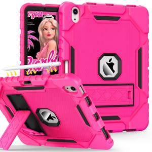 Grifobes Case for iPad Air 11-inch (M4/M3/M2) 2026/2025/2024, for iPad Air 5th/4th Generation 2022/2020 10.9", Heavy Duty Rugged Cover with Stand/Pencil Holder for i Pad Air 5 4 Gen(Hot Pink)