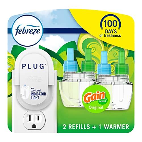 Febreze Plug-In Air Freshener, Odor-Fighting Scented Oil Starter Kit, Air Fresheners for Home, Bathroom and Kitchen, Long Lasting for Strong Odors, Gain Original Scent, Warmer + 2 Refill, Multicolor,Missing Parts