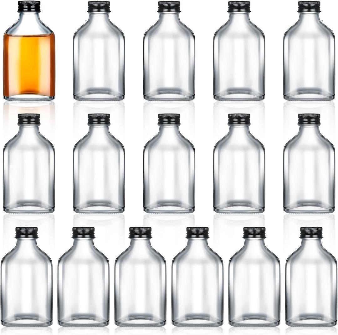 Patelai 32 Pcs 50 ml Small Glass Bottles with Caps Bulk 1.7 oz Mini Clear Flask Liquor Bottles Empty Alcohol Shot Bottling DIY Wedding Gift for Syrup Potion Juice Wellness Vodka Beverages Whiskey Oil