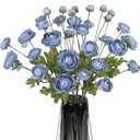 ICBOX Ranunculus Flowers Artificial 8PCS 32 Heads Blue Silk Flowers Faux Ranunculus Asian Buttercup Ranunculus Fake Flower Long Stems for Home Decor Indoor DIY Floral Wedding Table Centerpiece (Blue)