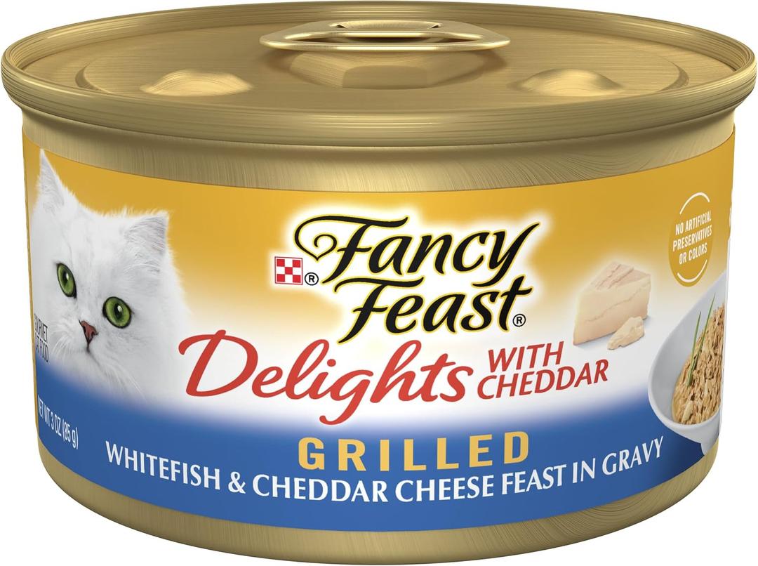 Purina Fancy Feast Delights With Cheddar Grilled Whitefish and Cheddar Feast in Wet Cat Food Gravy Cat Food - (Pack of 24) 3 oz. Cans (EXP 07/01/28)