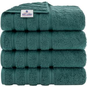 American Soft Linen Luxury 4 Piece Bath Towel Set, 600 GSM 100% Cotton Turkish Bath Towels for Bathroom, 27x54 in Extra Large Bathroom Shower Towels, Teal