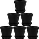 Fcacti 5.5 Inch Black Clay Pot for Plant with Saucer - 6 Pack Large Terra Cotta Plant Pot with Drainage Hole, Flower Pot with Tray, Terracotta Pot for Indoor Outdoor Plant