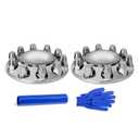 Chrome Dome 2 Front Axle Cover Kit with 32mm/33mm Thread-on Lug Nut Covers with Removable Hub Caps for Semi Truck (Installation Tool Included)