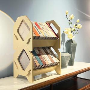 2-Pack Desktop Bookshelf, Stackable Book Organizer with Handle, No-Screw Assembly, Small Storage Rack for CD/Magazines/Folders, Portable Book Shelf for Study, Living Room & Kids Room
