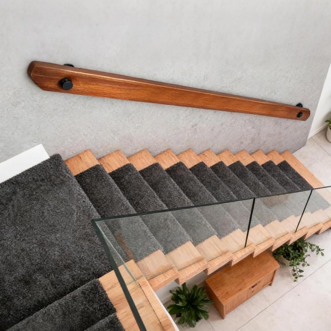 Wood Handrails, Indoor Non-Slip Staircase Handrail,Retro Rustic Wall Mount Railings Handrails, Home Loft Corridor Support Rod,Industrial Pipe Support, Easy to Install (Dark Wood, 7FT)