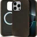 Compatible with iPhone 16 Pro Leather Case,Crazy Horse Genuine Leather,Classic Retro,Magnetic Wireless Charging,Metal Button,Saddle Brown