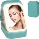 Travel Makeup Case with LED Mirror, Makeup Bag with Lighted Mirror, Cosmetic Storage Box, Christmas Portable Organizer Vanity Case for Women, Beauty Tool Accessories Rechargeable, Green