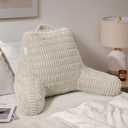Blissful Diary Reading Pillow, Large Backrest Pillow with Shredded Memory Foam for Adult & Children, Designed for Bed and Couch Sitting Up, Includes Arms, Pockets and Washable Cover, Off White