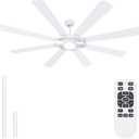 Ohniyou 76 inch Large Ceiling Fans with Lights and Remote, 8 Wood Blades White Outdoor Modern Industrial LED Lights Ceiling Fans with Reversible Quiet DC Motor for Living Room Patio Farmhouse