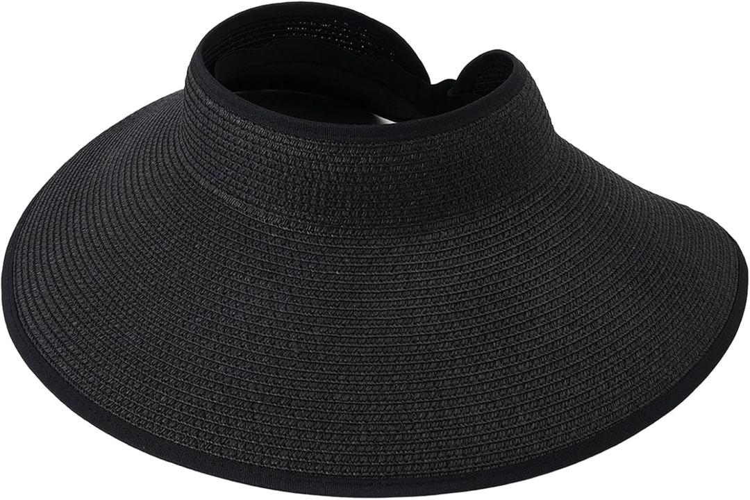 Harlang Roll-up Straw Women's Sun Visor Hat with Wide Brim - Stylish and Protective