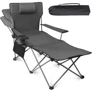 apollo walker Reclining Beach Chair, Adjustable 90-135° Backrest Camping Lounge Chairs for Adults, Folding Chair with Foot Rest & Detachable Pillow - Standard 6-Leg, Grey