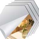 Abyssaly Hexagon Mirror Stickers for Walls 4 Pack 11.8''x11.8'' Self Adhesive Flexible Acrylic Wall Mirrors Decorative Peel and Stick Mirror Tiles 2mm Thick Stick on Mirrors for Wall Door Locker